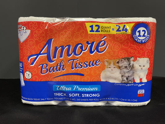 Amore Ultra Premium Toilet Tissue, 12 rolls, 2ply